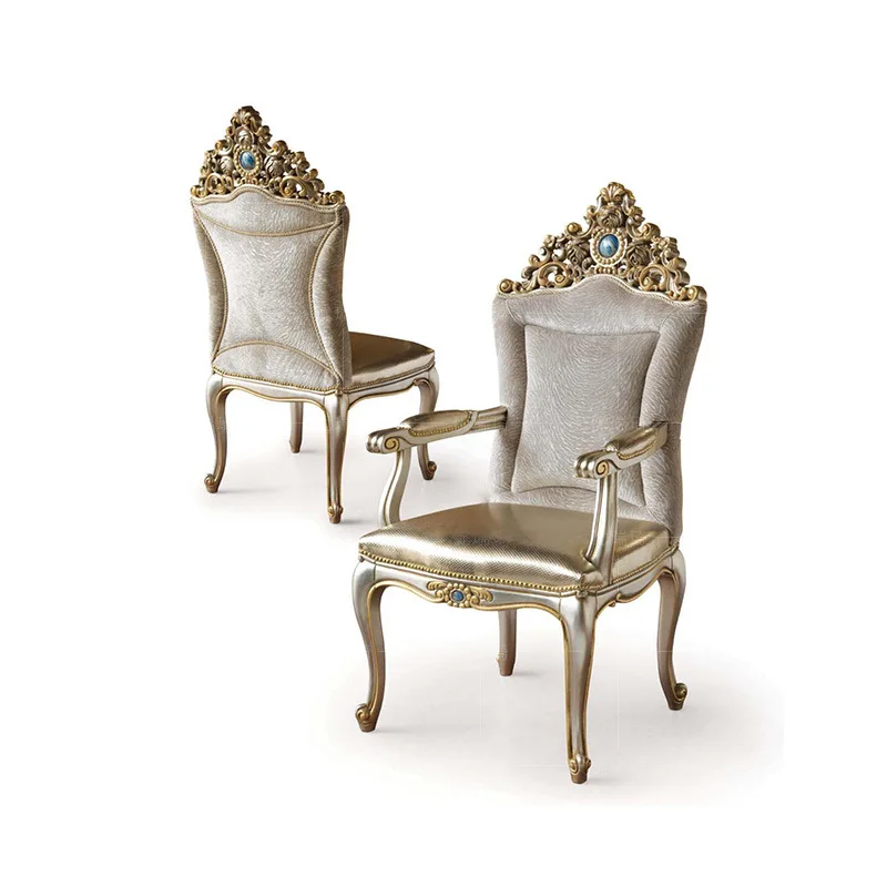 

French carved dining table and chair fabric armrest book chair villa dining table and chair
