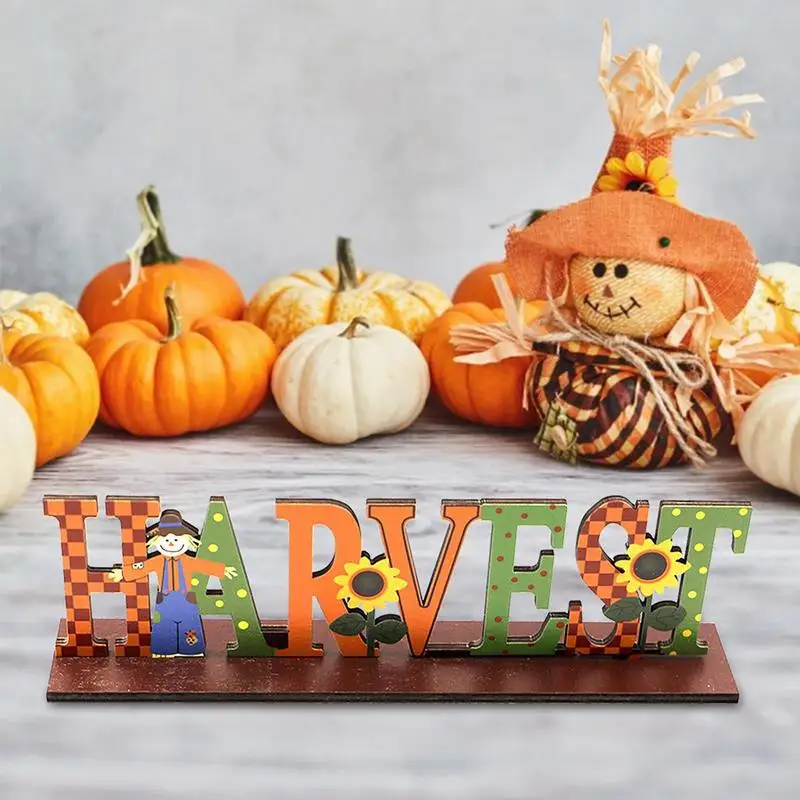 Thanksgiving Fall Wooden Ornament Letters Tabletop Fall Wooden Freestanding Table Decor Party Scene Decoration Supplies for room