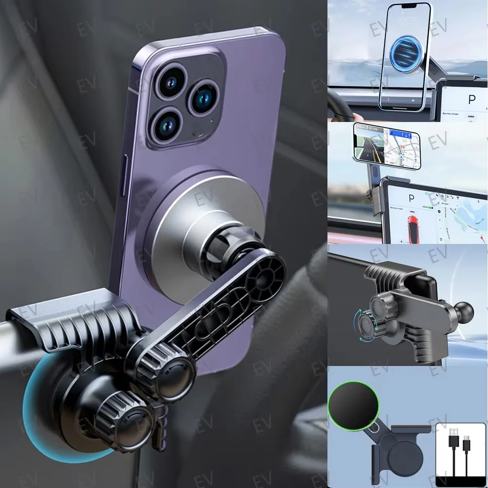 15W Magnetic Car Charger for Tesla Model 3/Y/Cybertruck Wireless Charging Phone Mount With Ambient Light Car Accessory