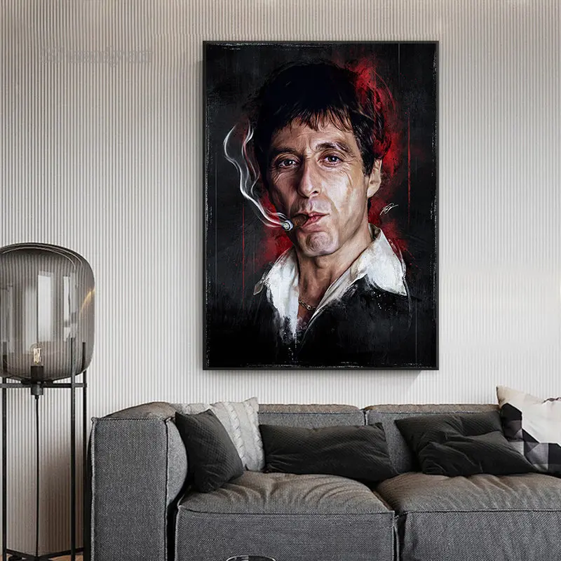 Gangster Film Scarface Canvas Painting Tony Montana Posters and Prints Abstract Movie Figure Wall Art Pictures Home Decor Mural