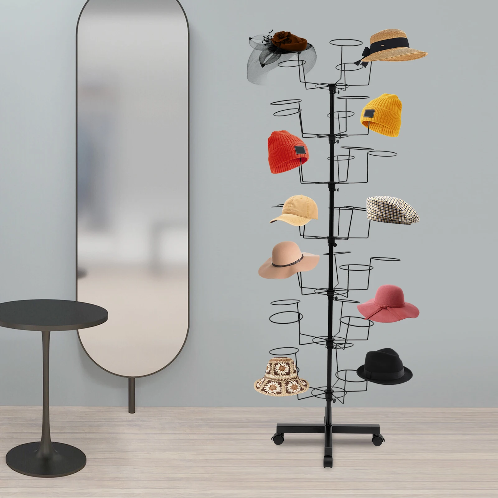 

Free Standing 7-Tier Hat Display Holder 35 Hats Organizer Shelf Metal Hat Rack for Clothing Stores