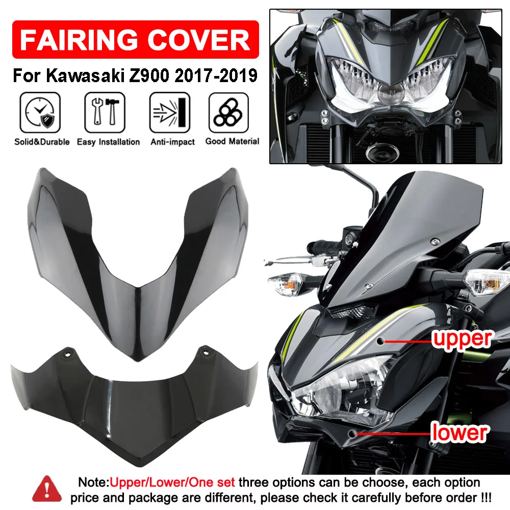 

For Kawasaki Z900 2017 2018 2019 Unpainted Upper Lower Headlight Cover Front Beak Nose Cone Extension Extender Fairing Winglets