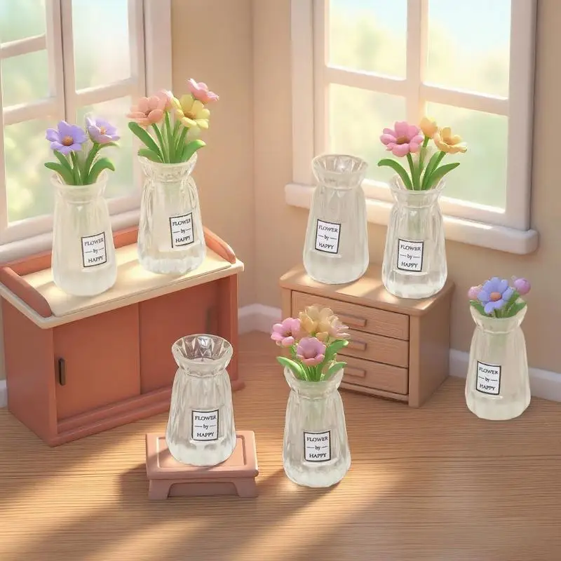 5/10 Peças Miniatura de Ornamento para Casa de Bonecas, Pequeno Vaso Transparente, Modelo de Resina, Artesanato, Estatueta, Decoração de Jardim de Fadas, Acessório DIY