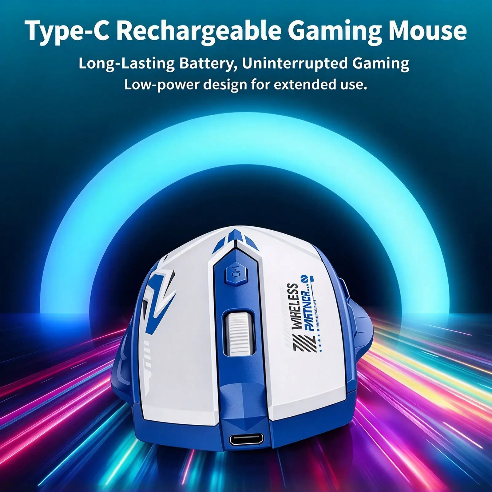 Wireless Bluetooth Gaming Mouse 2.4G Dual Mode 1600 DPI 6 Buttons Type-C Rechargeable Ergonomic Silent Mice for PC Laptop MAC 6