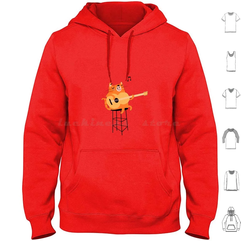 Feline Groovy Hoodies Long Sleeve Cat Guitar Groovy Music Cool Cute Fun