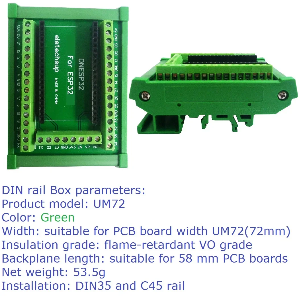 DIN Rail Mount Screw Terminal Block Adapter Module 3.96 Connector For ESP32S ESP-WROOM-32 DevKitC ESP32 WIFI Ethernet PLC