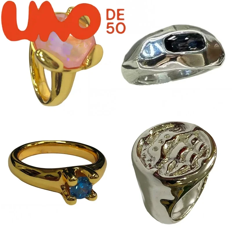 خاتم UNOde50 مطلي بالذهب عيار 24 قيراط مع تفاصيل فضية - اختيار أنيق ومخفض للنساء