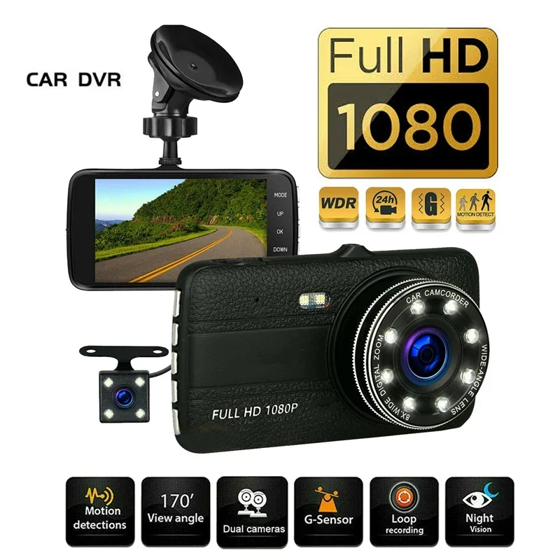 B-M 4 Inch Screen HD 1080P Dash Cam Car DVR Driving Recorder Camera Parking Car Monitor IR Night Vision With Rearview Camera