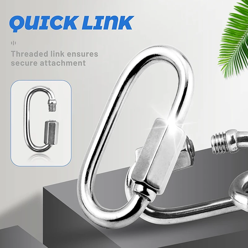10Pcs D-Shaped 304 Stainless Steel Quick Link Locking Chain Repair for Pets Keychain M3.5 M4 M5 M6 Sizes Outdoor Traveling