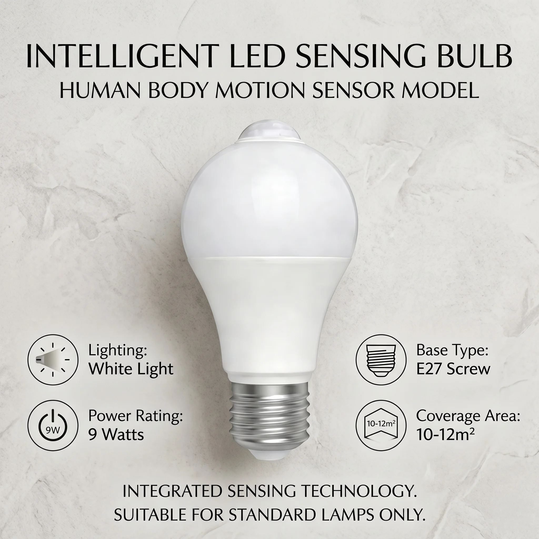 E27 LED PIR Motion Sensor Bulb 9W 12W 15W Human Body IR Light Sensor Auto On/Off 6500K Lamp for Home Hallway Stairs Porch