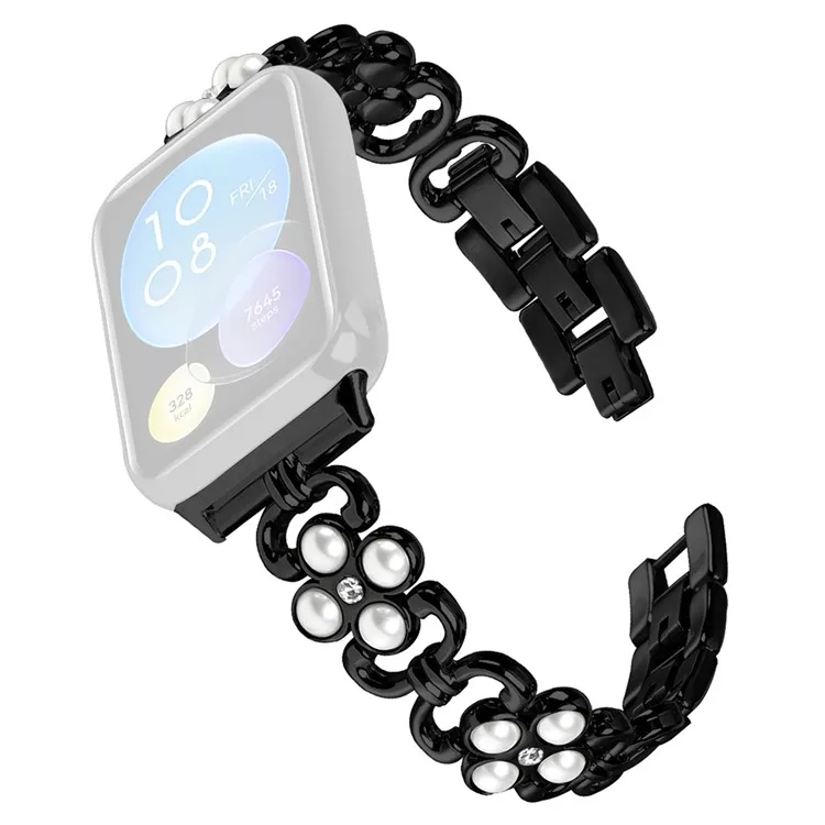 

For Xiaomi Redmi 4 Wrist Bracelet Pearl Decor Four Leaf Clover Stainless Steel Watch Band - Black
