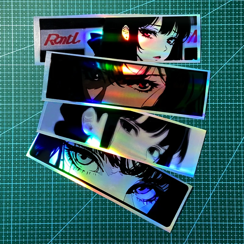 1PC Reflective Laser Anime Peeking Eyes JDM Motorcycle Sticker Waterproof Motorbike Fuel Tank Electric Scooter Body Vinyl Decals