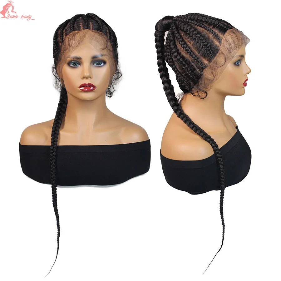 

Плетеные парики ручной работы Cornrow, полный парик спереди, синтетические парики с высоким хвостом, 30 узлов, косички в коробке с волосами ребенка