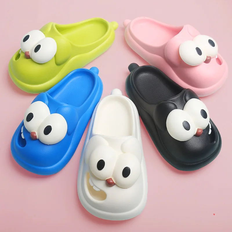 Zapatillas con forma de perro y ojo grande para mujer, chanclas de goma Eva, divertidas, divertidas, con dibujos animados