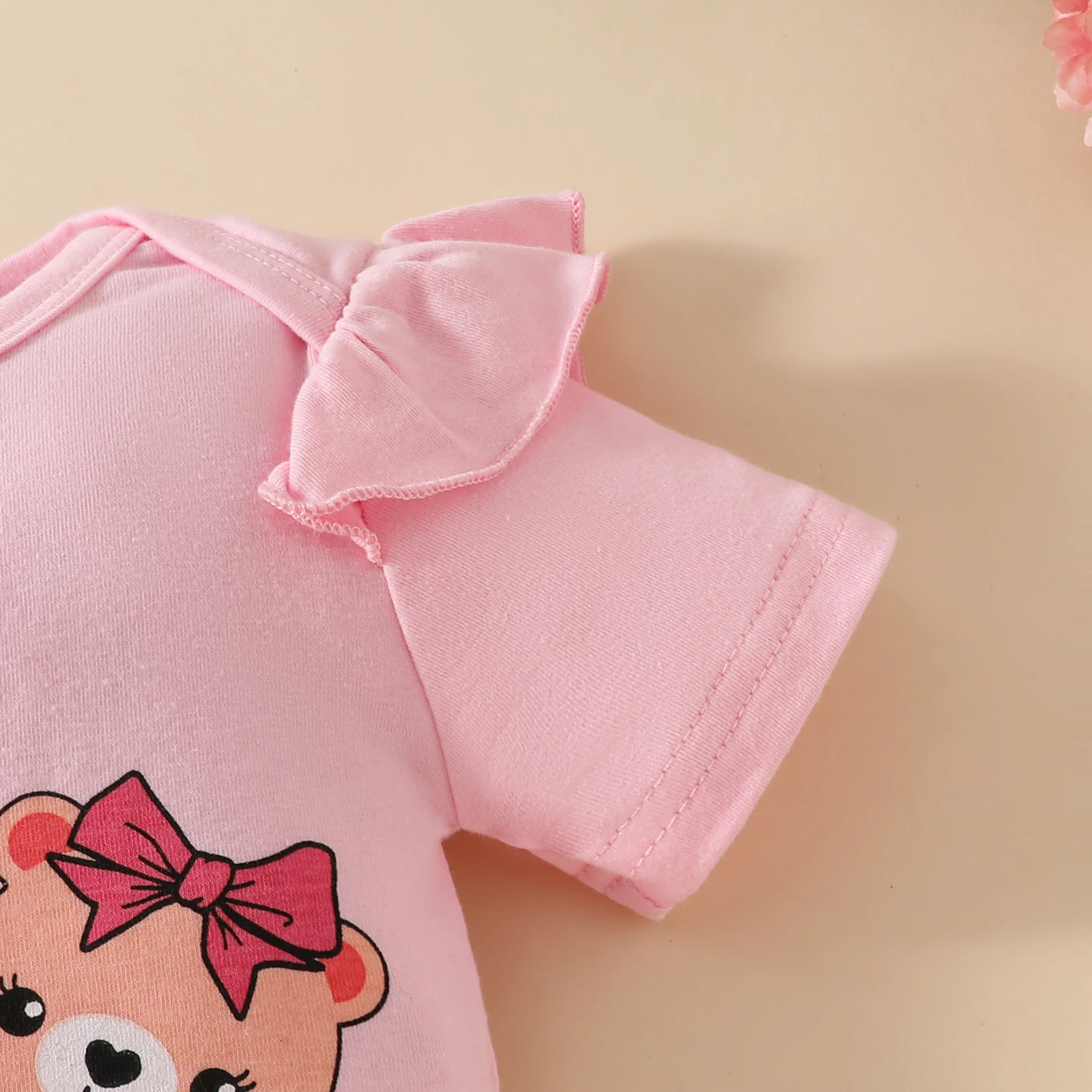 0-2Years Newborn Baby Girl Daily Clothes Set Cartoon Bear Short Sleeve Romper + Shorts with Headband Summer Lovely 3PCS Outfit 0