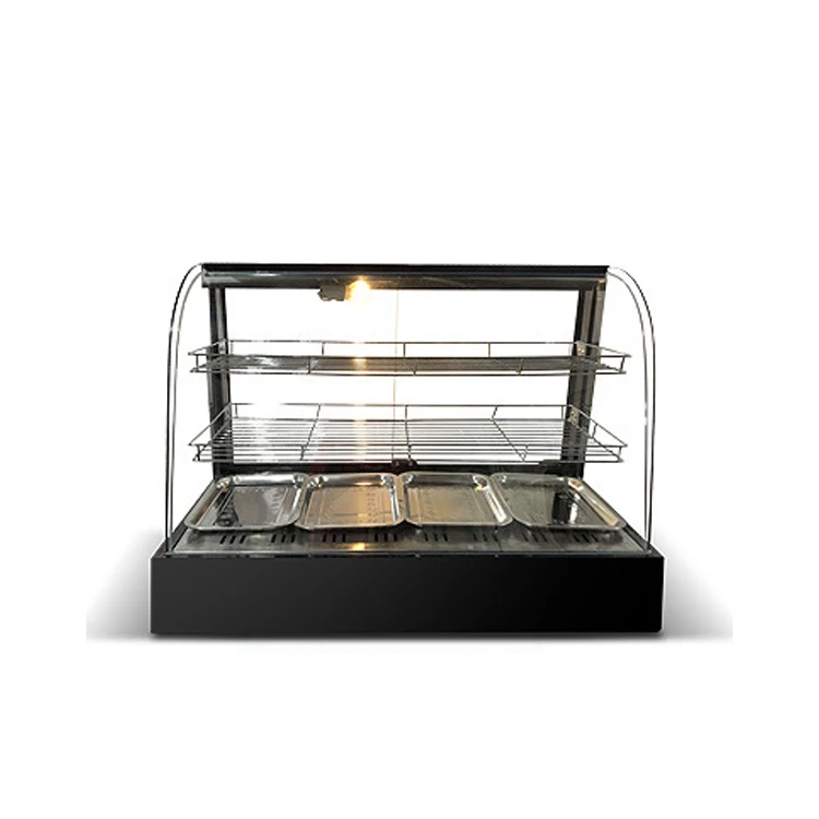 Restaurant Kitchen Equipment Counter Food Display Warmer Glass Cake Showcase Curved Warming Cabinet