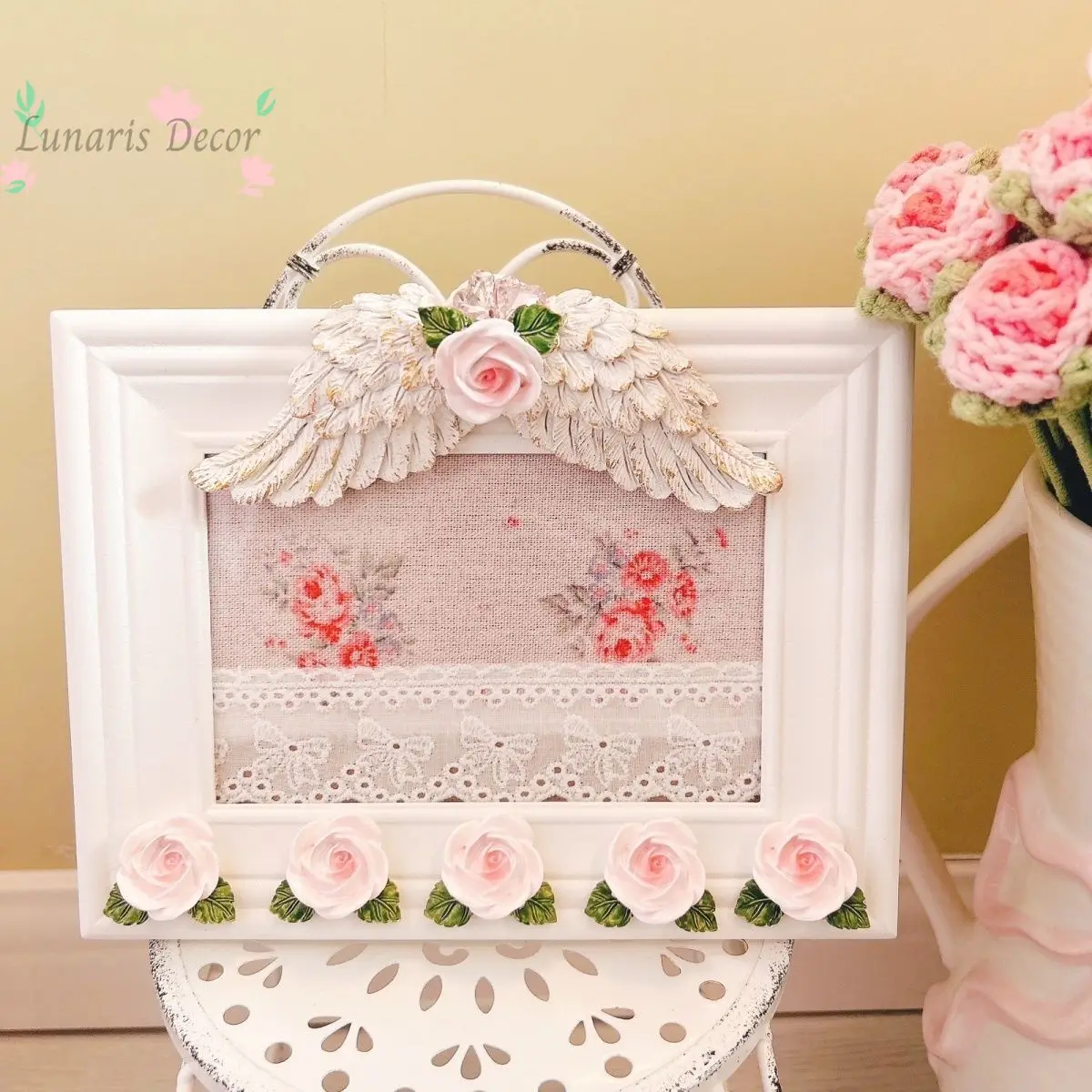 Angel Wing Rose Photo Frame, Vintage with Minor Flaws, Please Do Not Purchase If You Mind, Size 21*16
