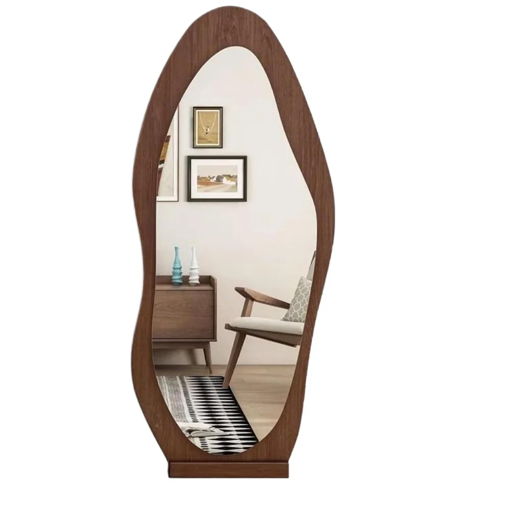 

Full Length Mirror Can Be Hung or Leaned Against The Wall, 63"X 24" Irregular Floor Mirror, Brown Living Room Full Length Mirror