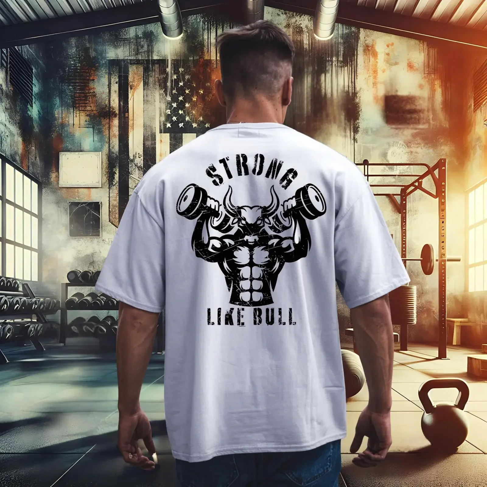 Gym Clothes Strong Like Bull T Shirt Muscle Bodybuilding Apparel Workout Clothing Powerlifting vintage Washed homme fashion