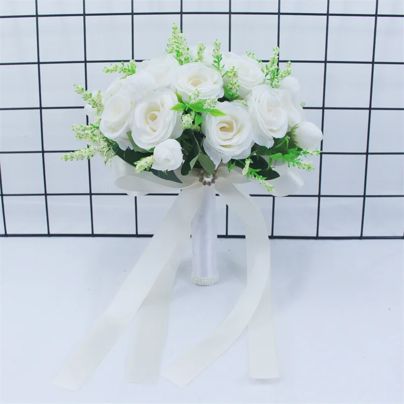 Bruids bruidsmeisje bruidsboeket witte zijden bloemen rozen handgemaakte kunstmatige bruid Mariage boeket bruiloft accessoires