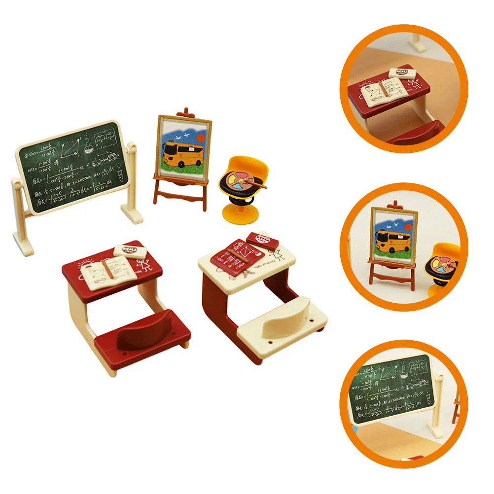 

2 Sets Mini Desk Classroom Furniture Dollhouse School Table Supplies Decorations Toys Chalkboard Pretend for Crafts