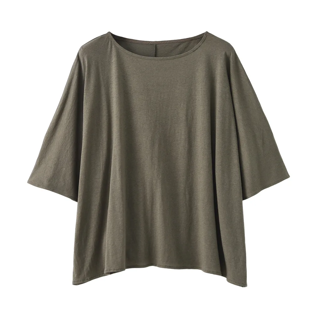 

Cotton Linen Batwing Tops Boat Neck Three Quarter Sleeve Blouse Women Summer Shirt