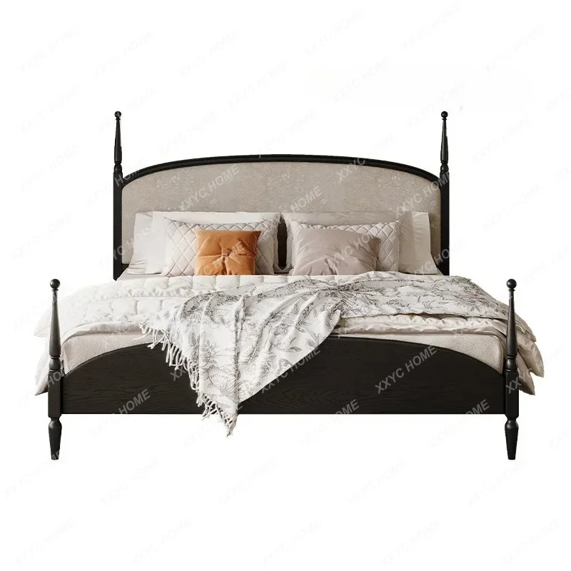 XX X Retro Modern Simple Solid Wood Bed 1.5 Master Bedroom Black Soft Bag Flannel 1.8 Meters Double Bed