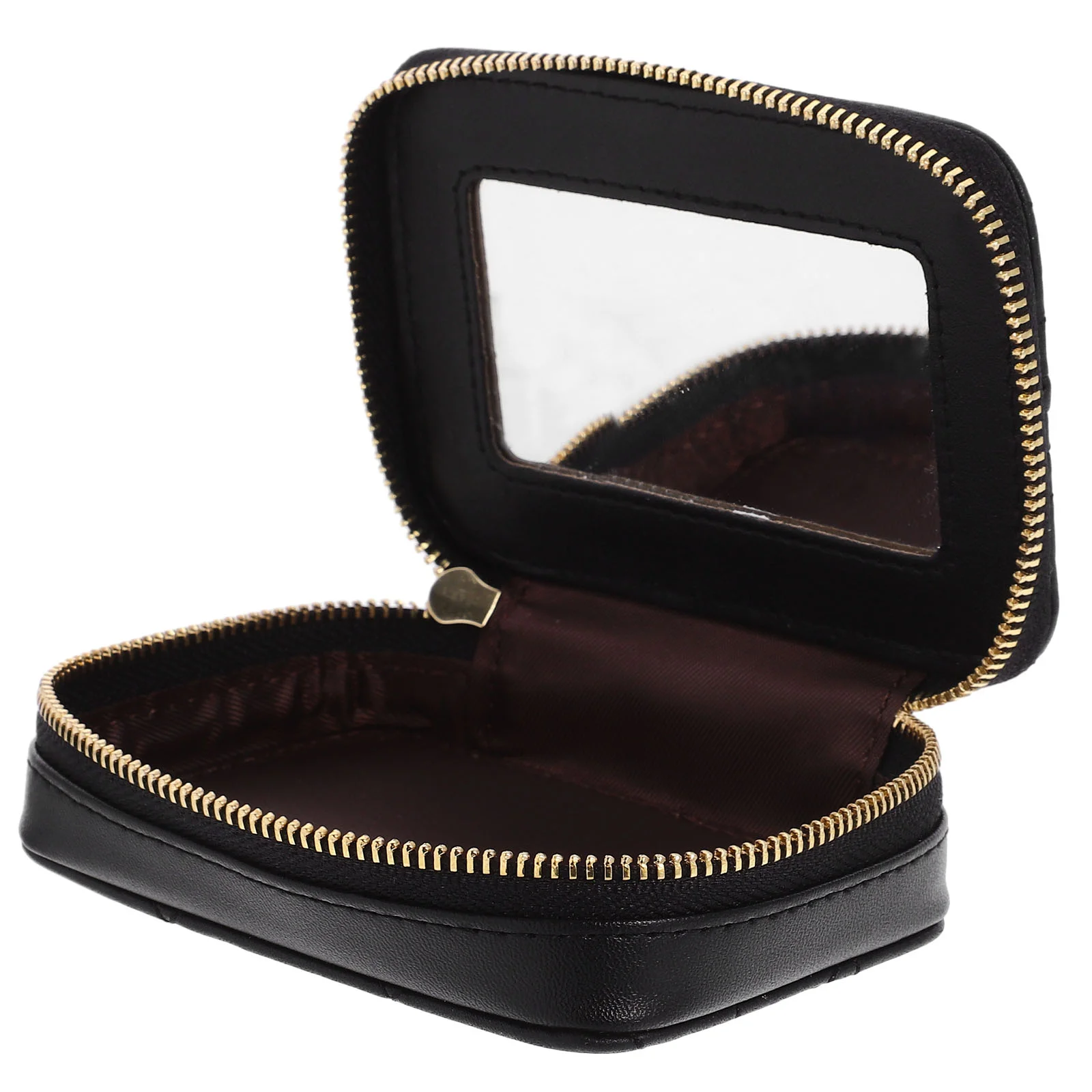 

Touch up Bag Cowhide Pouch with Mirror Lipstick Holder Storage Wallet Case Travel Cosmetics