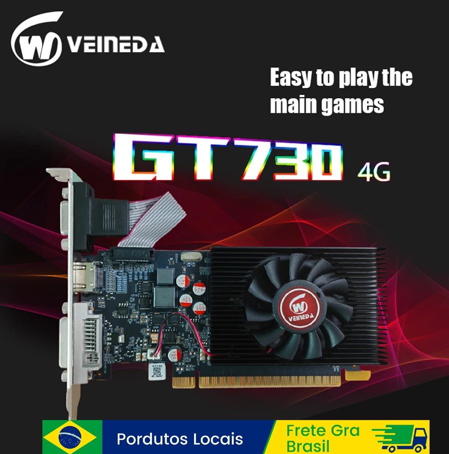 Placa de Vídeo VEINEDA GT 730 4GB GDDR3 128Bit DVI VGA PCI-E 3.0 Geforce GPU GT 730 para Jogos