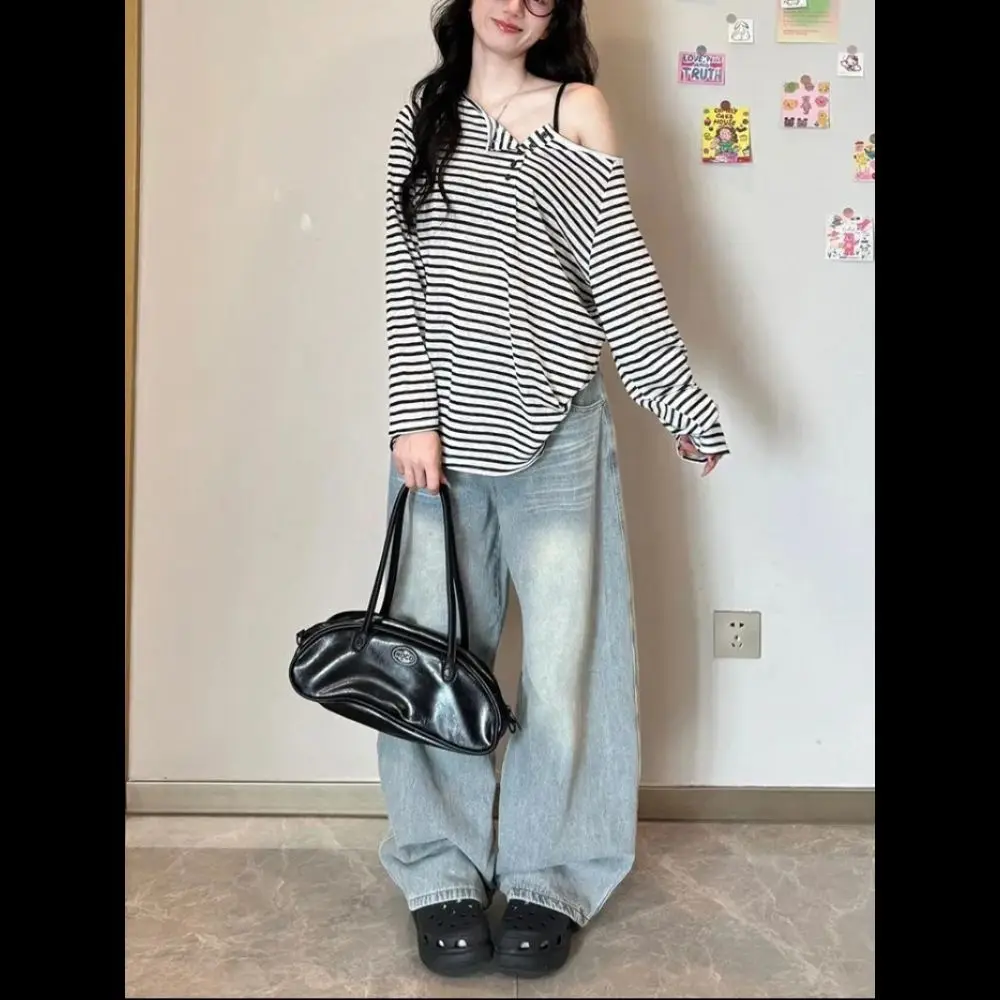 

High Waist Wide Leg Jeans Women's Spring Autumn plus Size Pocket Design Denim Pants Floor Length Casual Straight Cut Jeans