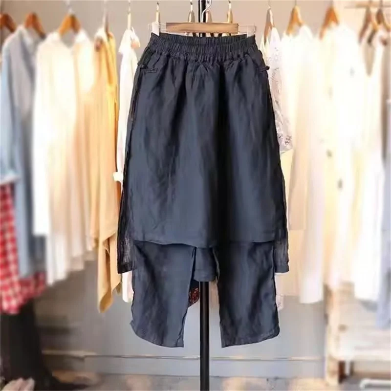 

Fashion Cotton Linen Nine Points Harlan Pants Women's Spring Summer Casual Loose Trouser Skirt Female Commute Literary Trouser