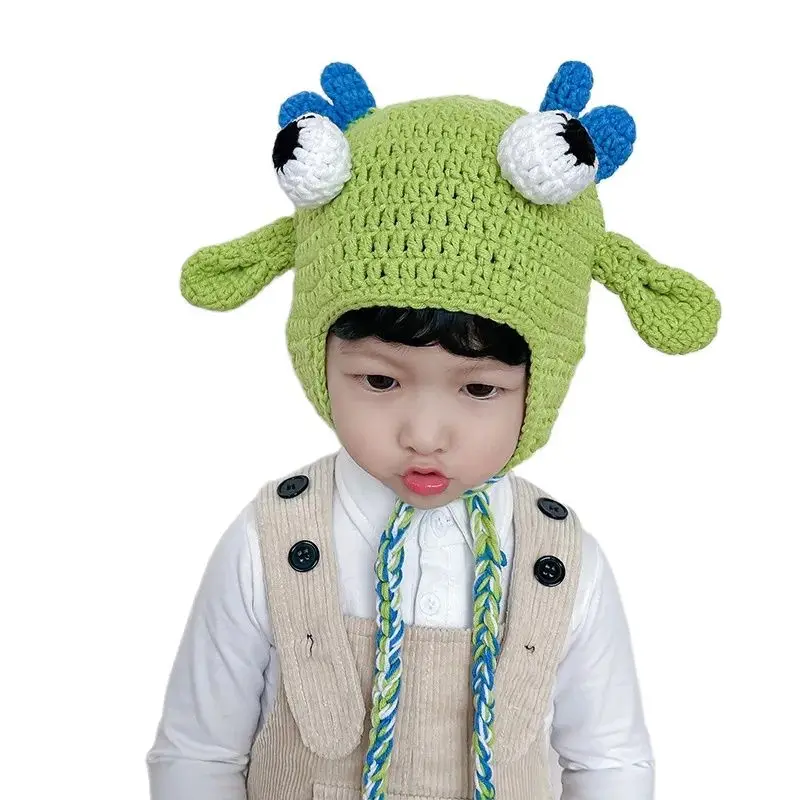 

Doitbest Winter knit Baby Knitted Hat Cute Antlers Long Braids Girl Boy Beanies Caps Monster Warm Ear Protection Hats