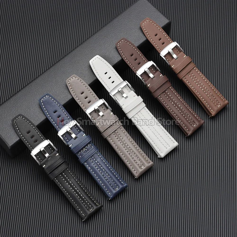 Handmade Stitching Watch Strap 22mm for Men Women Vintage Leather Bracelet for Huawei Watch GT2/3 for Seiko for Omega Wrist Band