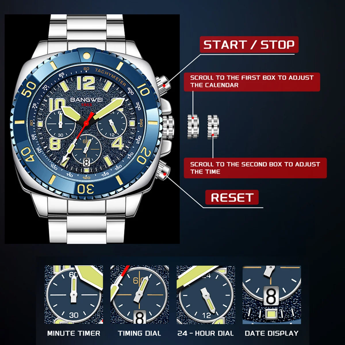 LIGE Original Quartz Watches for Men Fashion Luxury Stainless Steel Casual Waterproof Luminous Chronograph Calendar Men's Watch