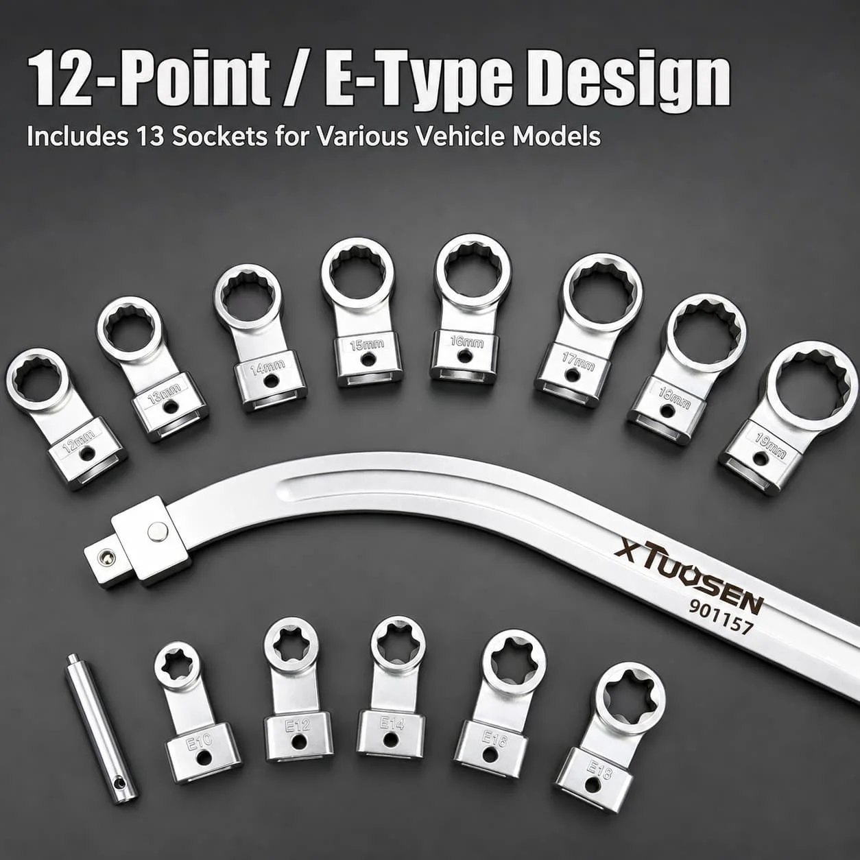 TUOSEN Belt Remove and Install Adjust Tightener Wrench Tools 12-Point & E-Type Sockets for Tight Spaces