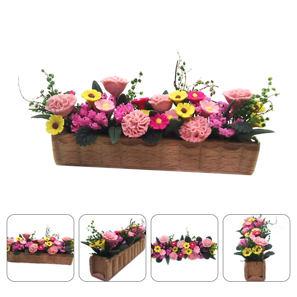 

House Wooden Potted Flower Decorative Effects Realistic Plants Dollhouse Long Supplies Mini Small Decoration