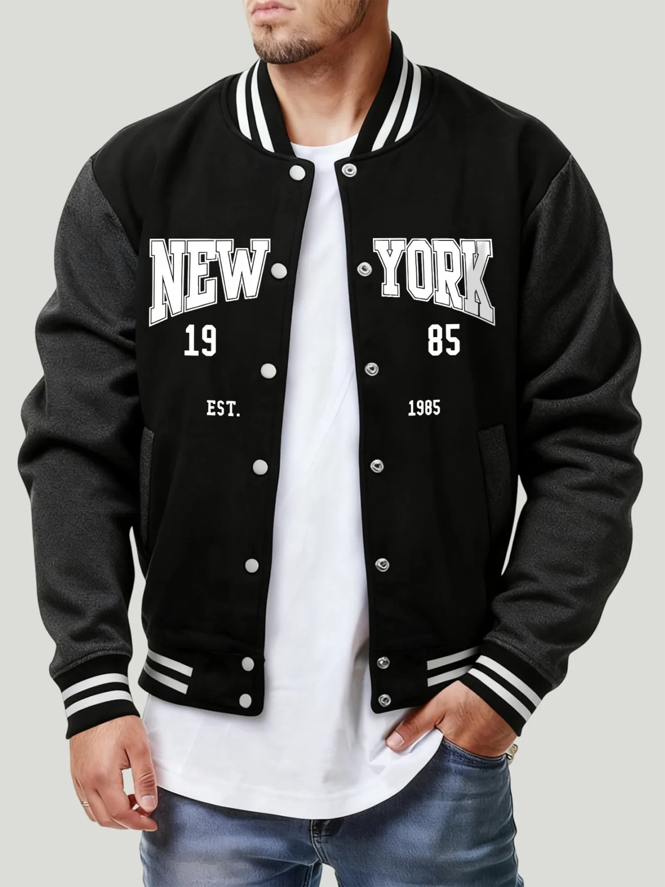 New York 1985 Art Letter Pattern Men Jacket Vintage Oversize Hip Hop Coat Fashion Casual Top Autumn All-Match Streetwear