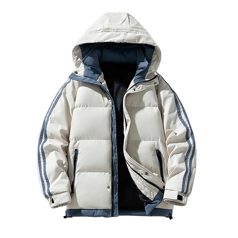 Men's Down Jacket New Solid Color Thickening Thermal Design Outdoor Travel Hooded Jacket Men's Versatile Cotton-padded Clothes