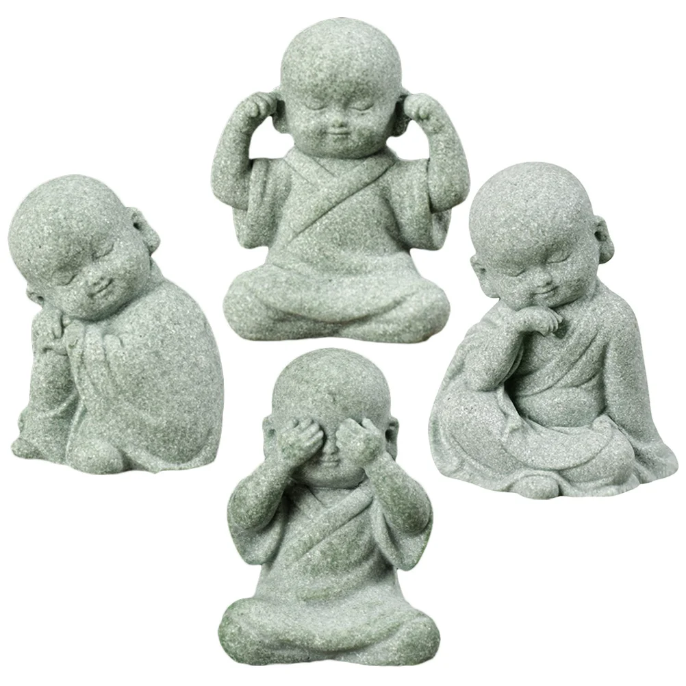 4 Pcs Zen Style Decor Desktop Monk Statue Little Figurine Mini Statues Ornaments