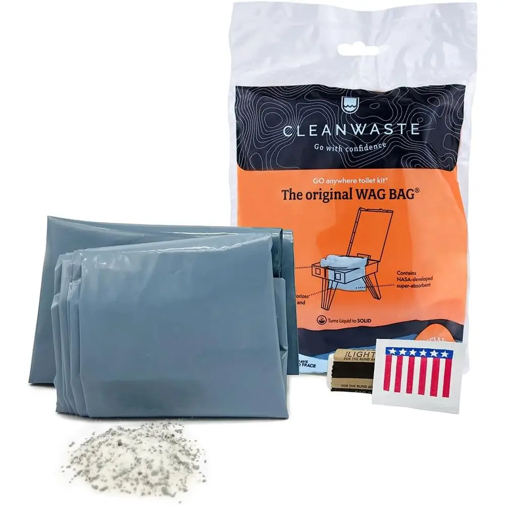 Original WAG BAG - Go Anywhere Portable Toilet Kit (50 Pack) - Heavy Duty Odor Control Bags with NASA Gelling Poo Powder, Wipe,