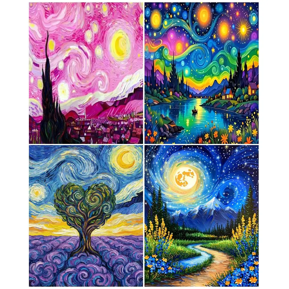 

GATYZTORY Starry Sky Painting By Numbers Gift Diy Idea Scenery Abstract Wall Art Picture Paint Kit for Beginner