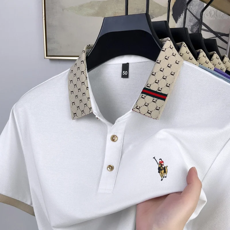 Summer new ice silk breathable short sleeved fashionable men's clothing best-selling pony embroidered exquisite lapel polo shirt
