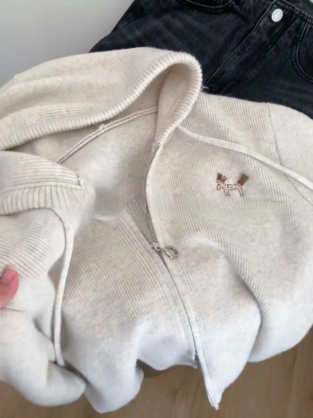 سترة بغطاء للرأس محبوكة من Laid-ba مع تصميم بسحاب مزدوج للخريف والشتاء، سترة على شكل قلب للفتيات مضادة للشيخوخة، مريحة وفضفاضة... #3