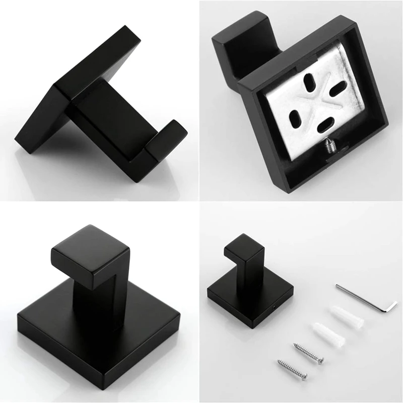 ตะขอแขวนผ้าขนหนูสีดำด้านจำนวน2แพ็คทำจากสแตนเลสกันสนิมสำหรับห้องน้ำราวแขวนผ้าเช็ดตัวติดผนังห้องครัวทรงสี่เหลี่ยม