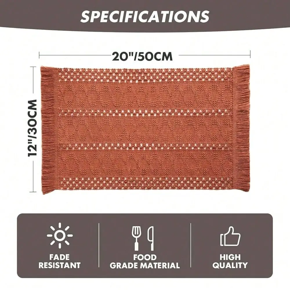 

Macrame Style Boho Placemats Set Of 6, Rust Decorative Natural Farmhouse Cotton Woven Place Mats Home Decor For Kitchen Dining