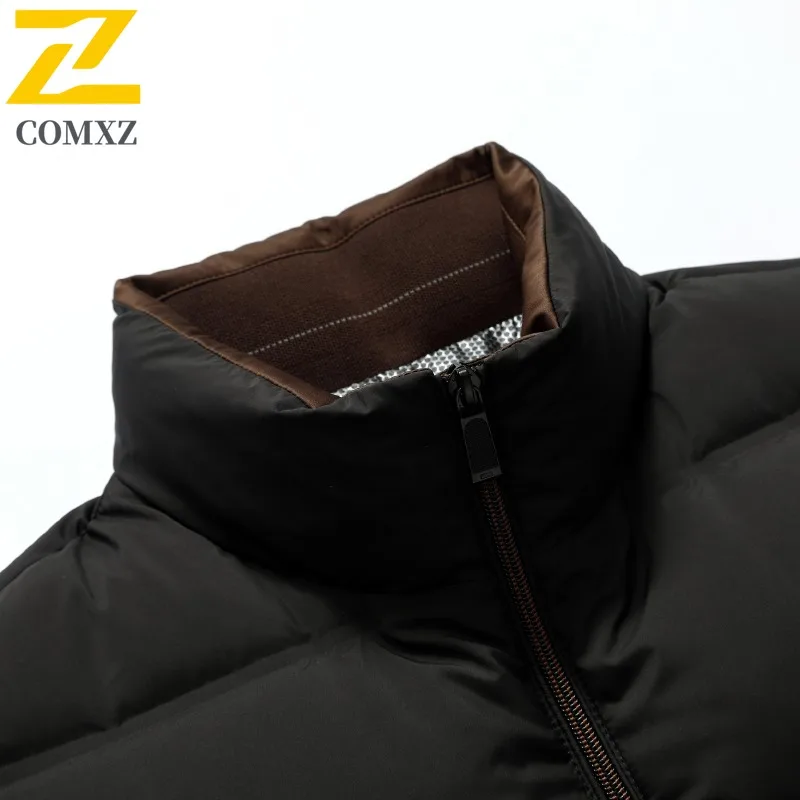 COMXZ Puffer Jacket Men Turndown Collar Classic Business Leisure Thickened Warm Parka Trendy Working Cold Protection Winter Coat