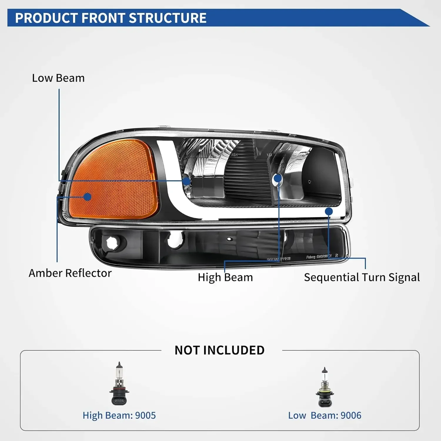 LED DRL Headlight Assembly Compatible with 1999 2000 2001 2002 2003 2004 2005 2006 GMC Sierra 1500 2500 3500/00-06 GMC Yuk