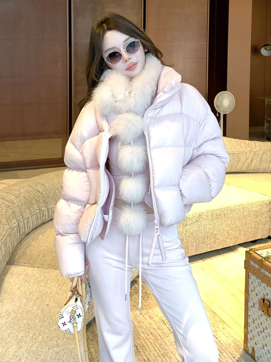 Piumino Coreano da Donna Invernale, Nuovo Modello Ampio con Collo Alto, 90% Piuma d'Oca Bianca, Caldo Cappotto con Colletto Rialzato