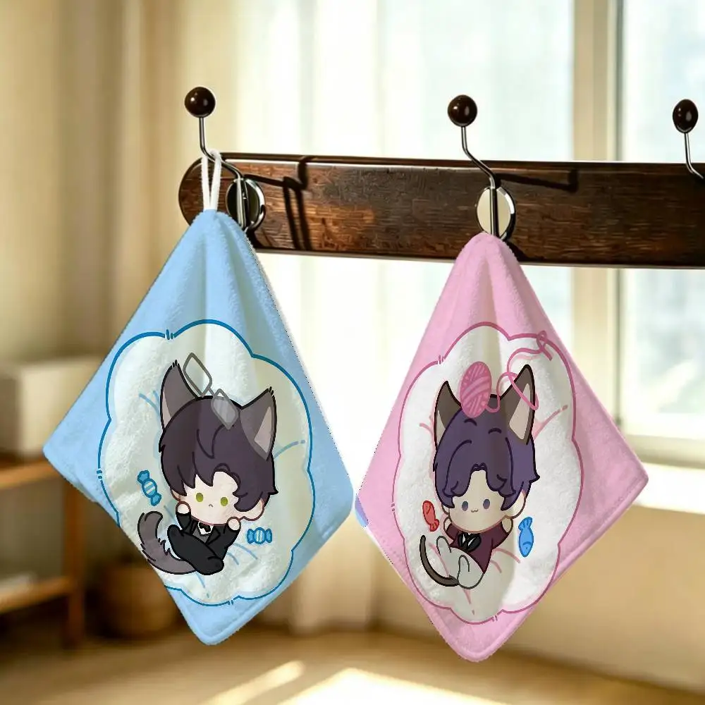 cute Love and Deepspace Sylus chibi Household Hanging Towel Polyester Cotton Hand Wiping Towel Sturdy For Bathroom Bedroom