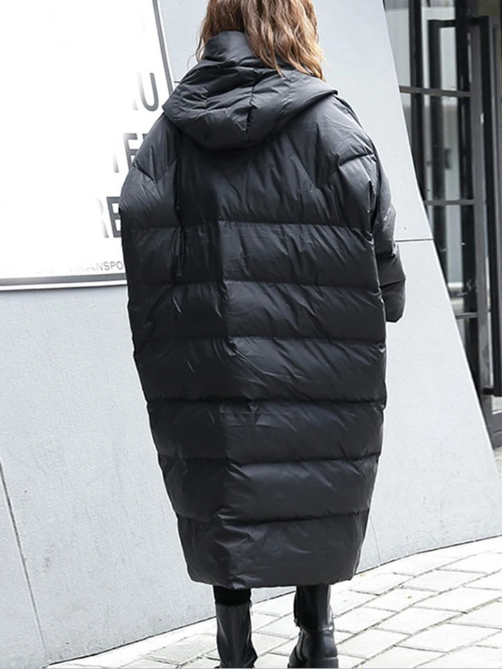 EAM] Big Size Long Hooded Cotton-padded Coat Long Sleeve Loose Fit